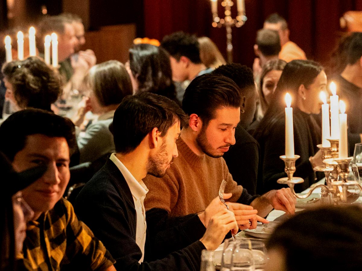 Group of people having Christmas dinner