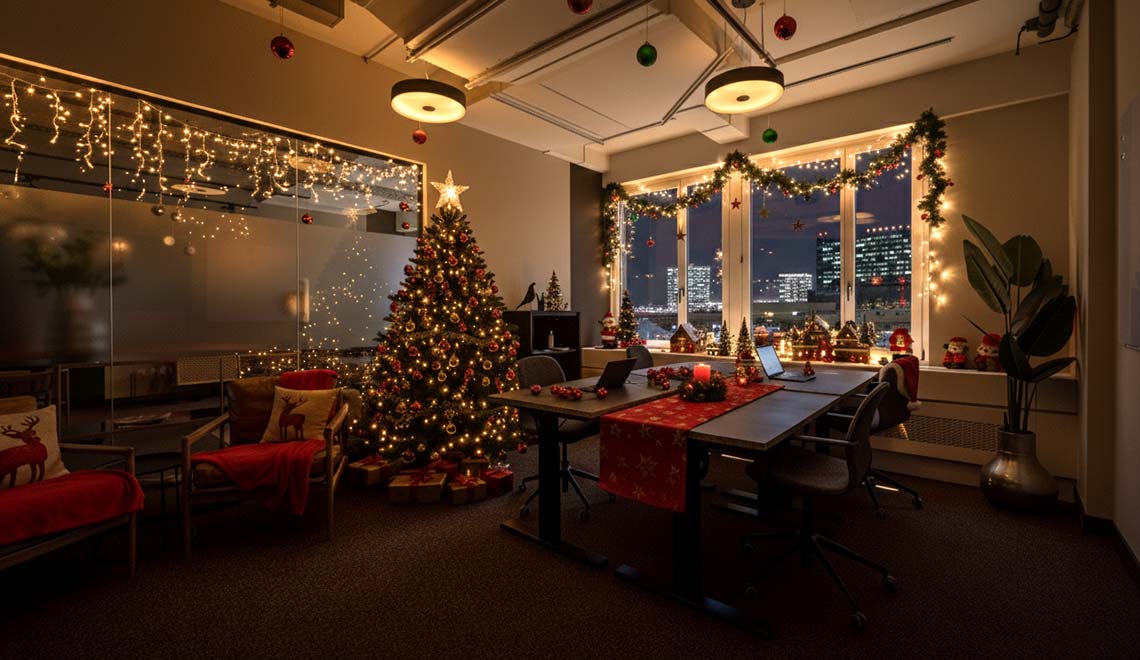 Westhive Team Office mit üppiger Weihnachtsdekoration
