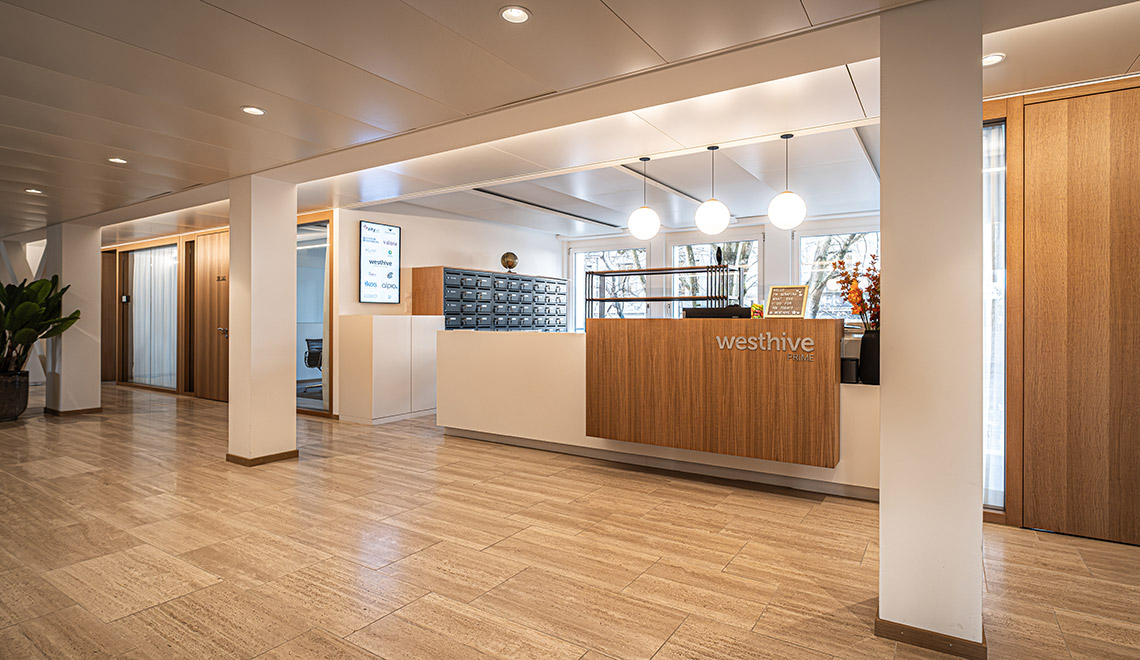 Empfangsbereich im Westhive Zürich Paradeplatz