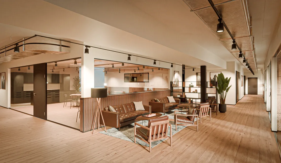 Lounge im Westhive Zürich Altstetten (Rendering)