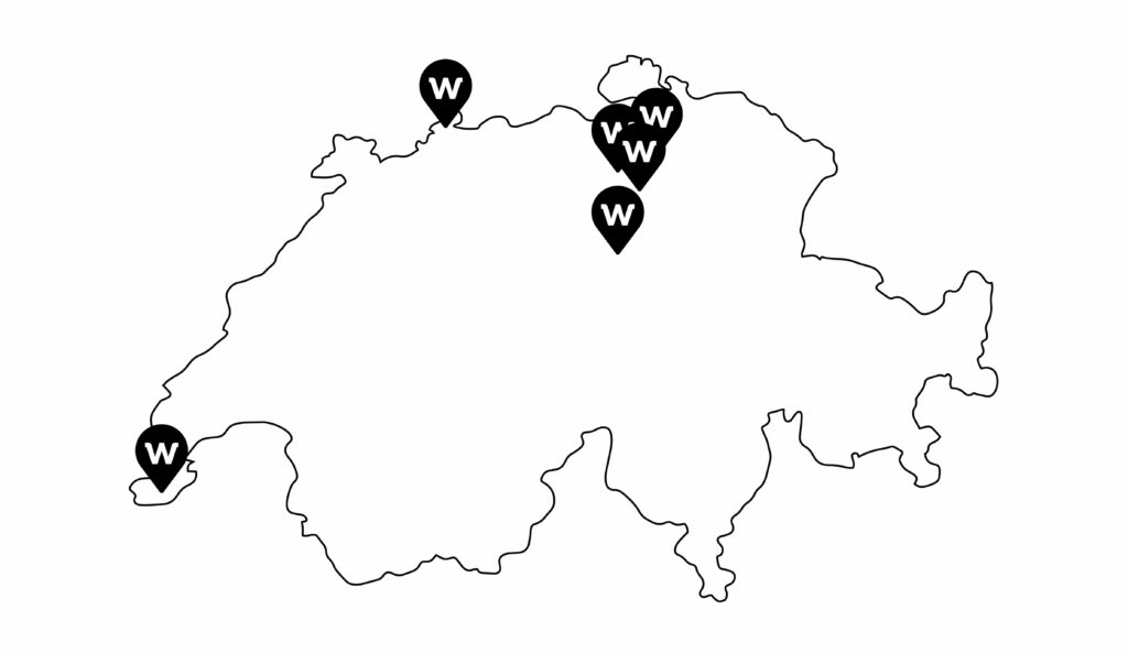 Carte de la Suisse avec tous les sites Westhive