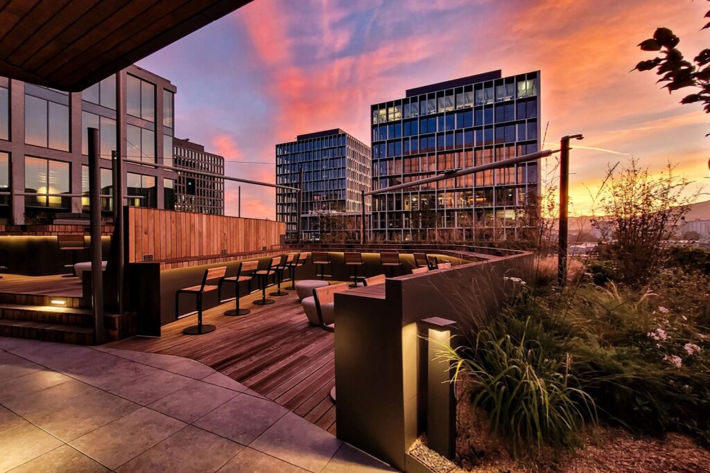 Rooftop terrace at Westhive in Geneva