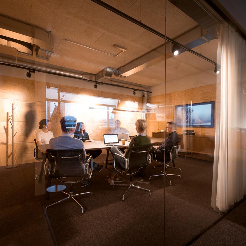 View into a meeting room through a glass wall