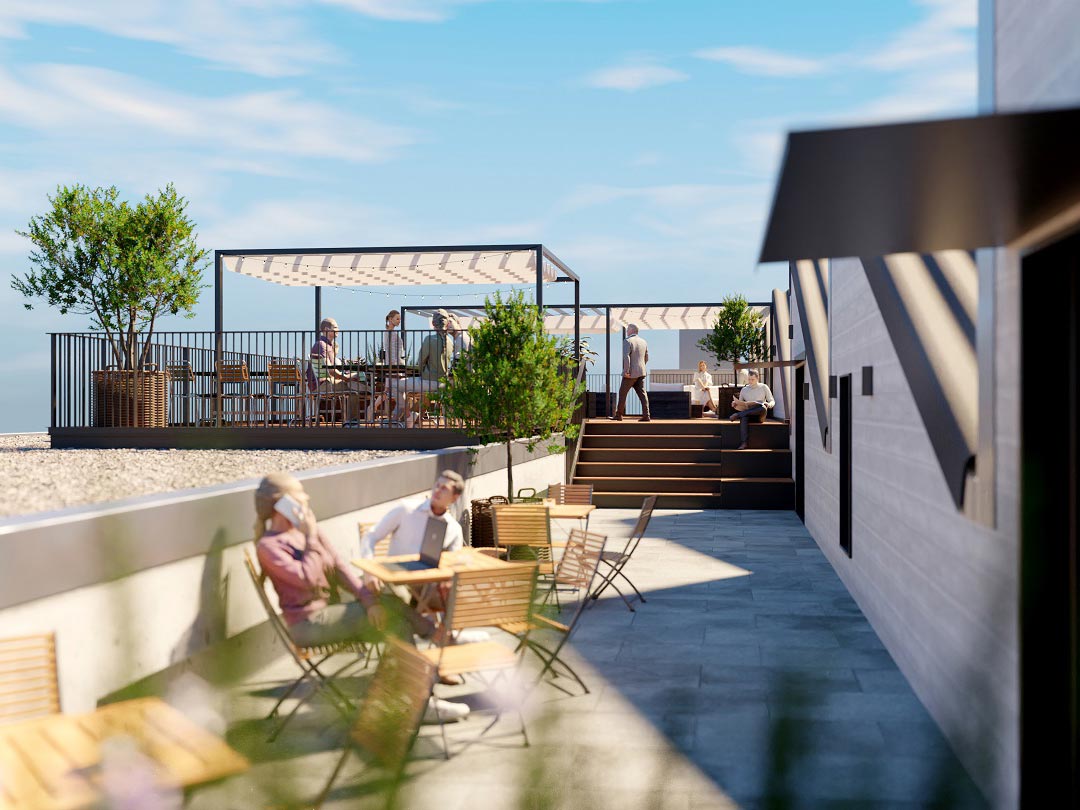 Rendering der Dachterrasse im Westhive Zug Tech Cluster
